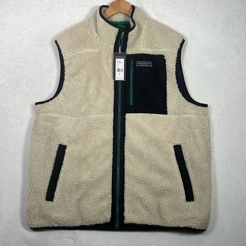 Vineyard Vines Vest Sherpa Fleece Deep‎ Pile Stone Full Zip NWT Men Size XL